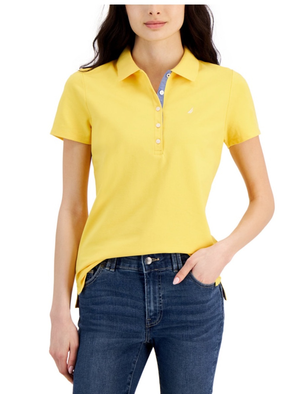 Nautica Women's Short-Sleeve Polo Shirt in Bright Yellow - Size M NWT